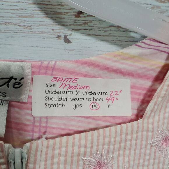 Sante Sz M Pink Plaid Embroidered Zip Front Robe Dress 100% Cotton Loungewear - Picture 4 of 8